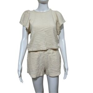 Madewell Textured Cream Flutter Sleeve Top and Short Set Size XS